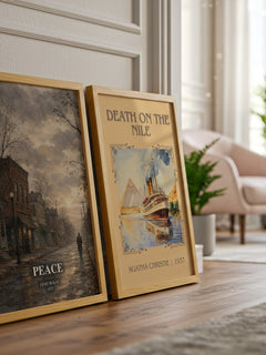 Peace watercolour print framed by window – literary home decor