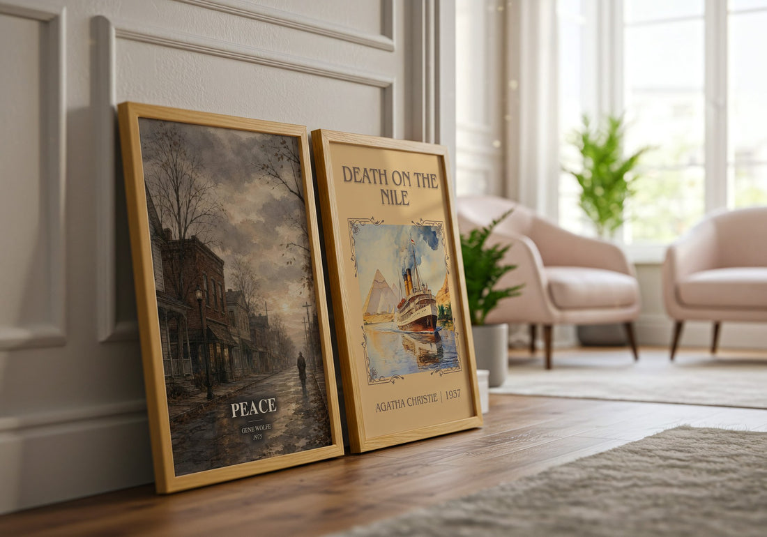 Peace watercolour print framed by window – literary home decor