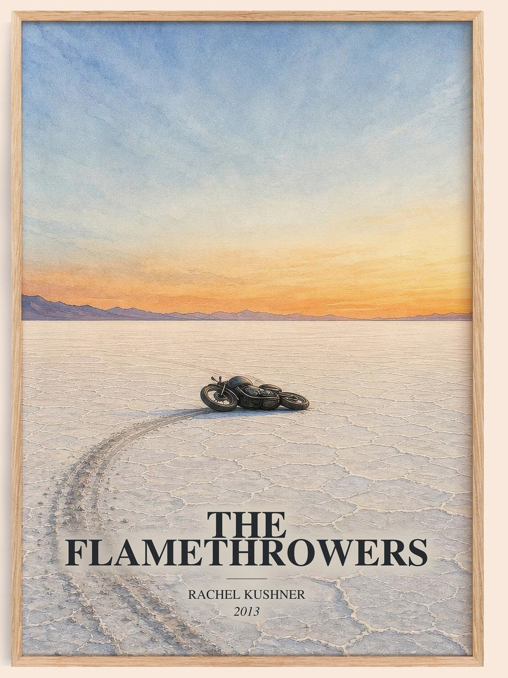 The Flamethrowers watercolour book poster by Rachel Kushner – framed literary art print