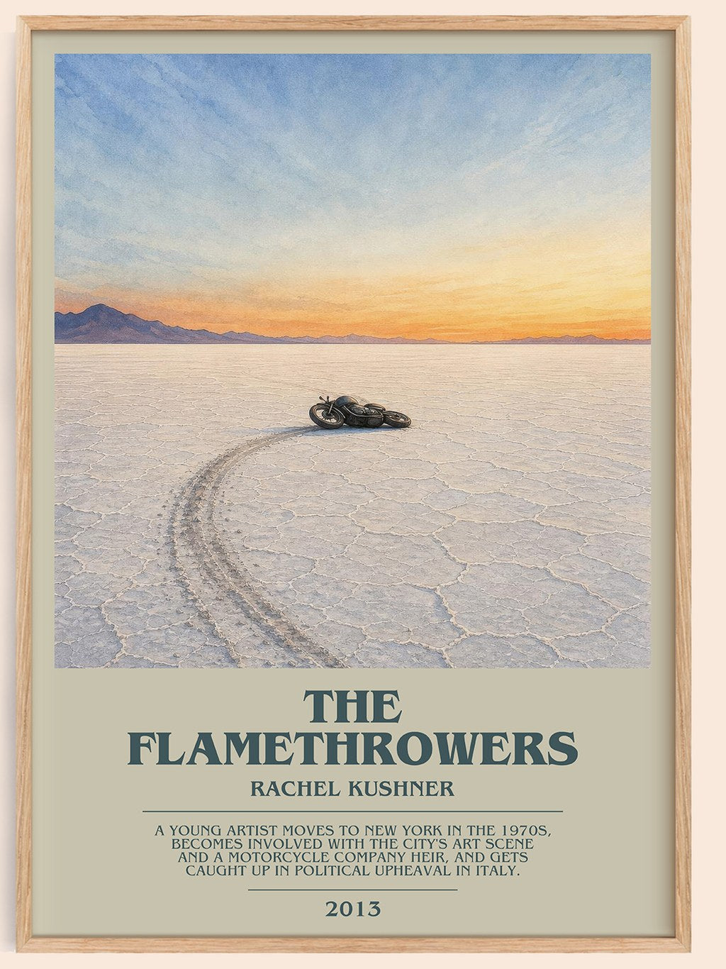 The Flamethrowers Bookish Wall Art by Rachel Kushner – framed poster