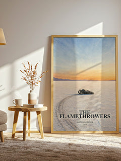 The Flamethrowers watercolour print in frame leaning in hallway – contemporary fiction wall art