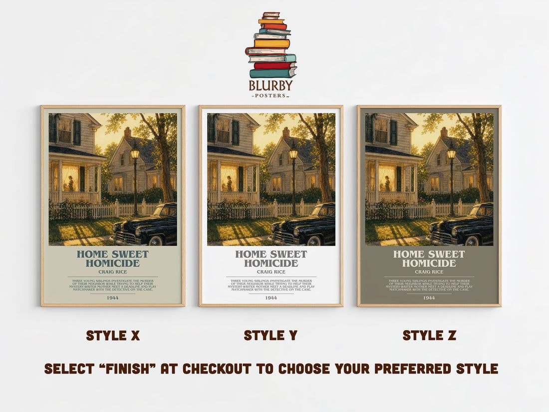 Home Sweet Homicide Bookish Wall Art by Craig Rice – Style X, Y and Z side by side – choose your finish