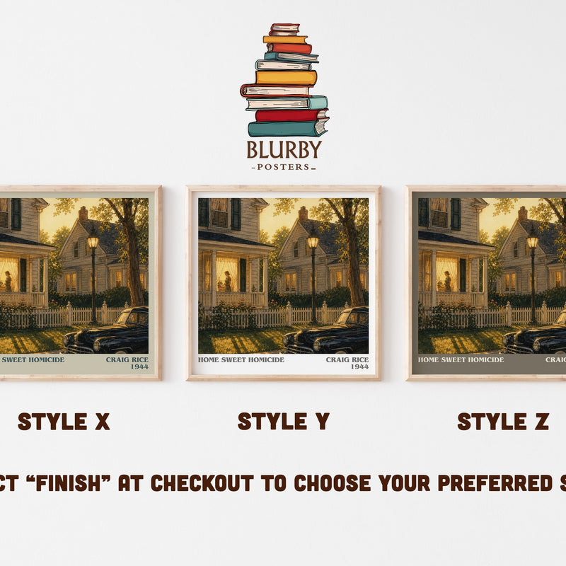 Home Sweet Homicide literary print in frame leaning in hallway – mystery wall art