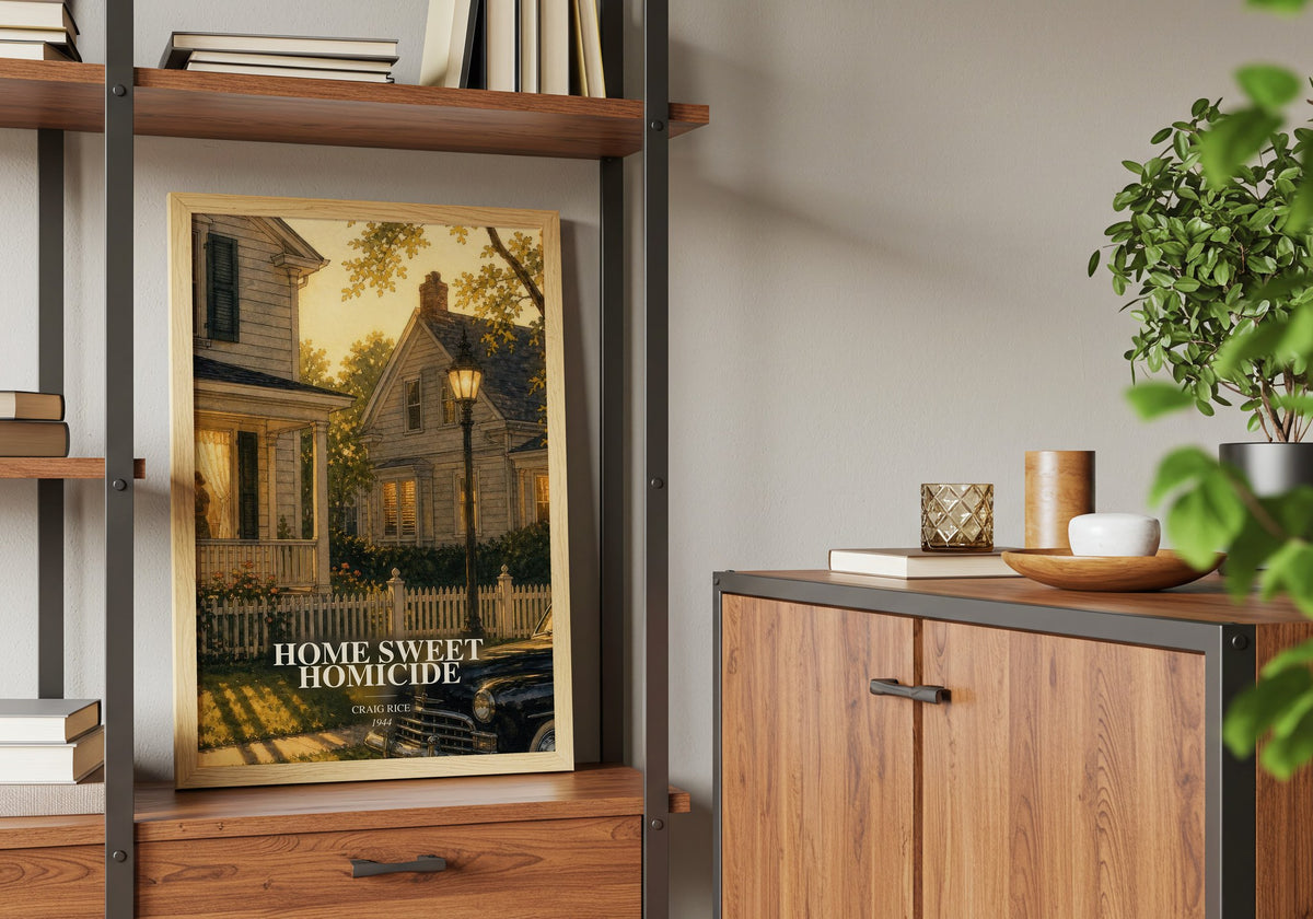 Home Sweet Homicide book watercolour illustration paper finish options – matte satin gloss
