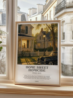 Home Sweet Homicide Bookish Wall Art by Craig Rice – framed print by a bright window