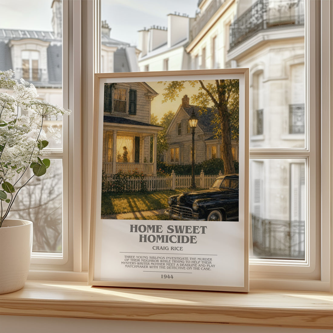 Home Sweet Homicide Bookish Wall Art by Craig Rice – framed print by a bright window