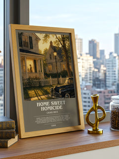 Home Sweet Homicide Bookish Wall Art by Craig Rice – framed print on a city-view windowsill