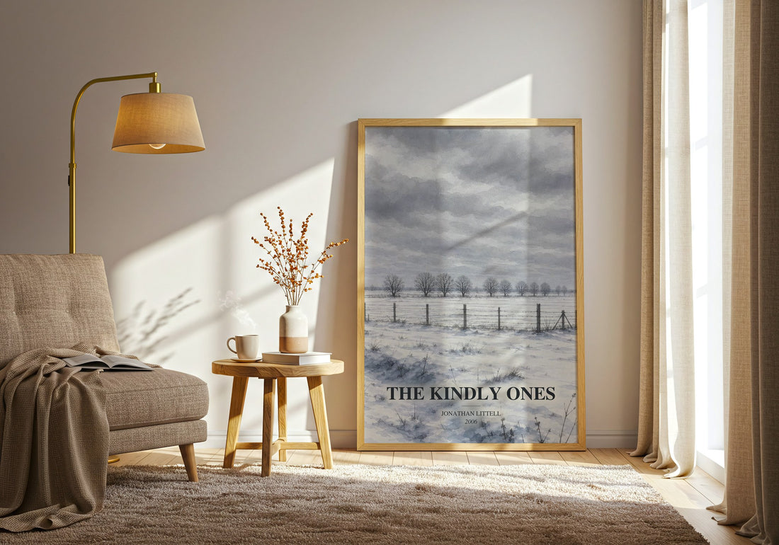 The Kindly Ones watercolour print in frame leaning in hallway – historical fiction wall art
