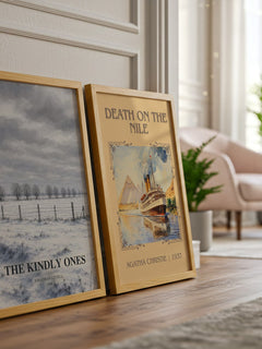 The Kindly Ones watercolour print framed by window – literary home decor