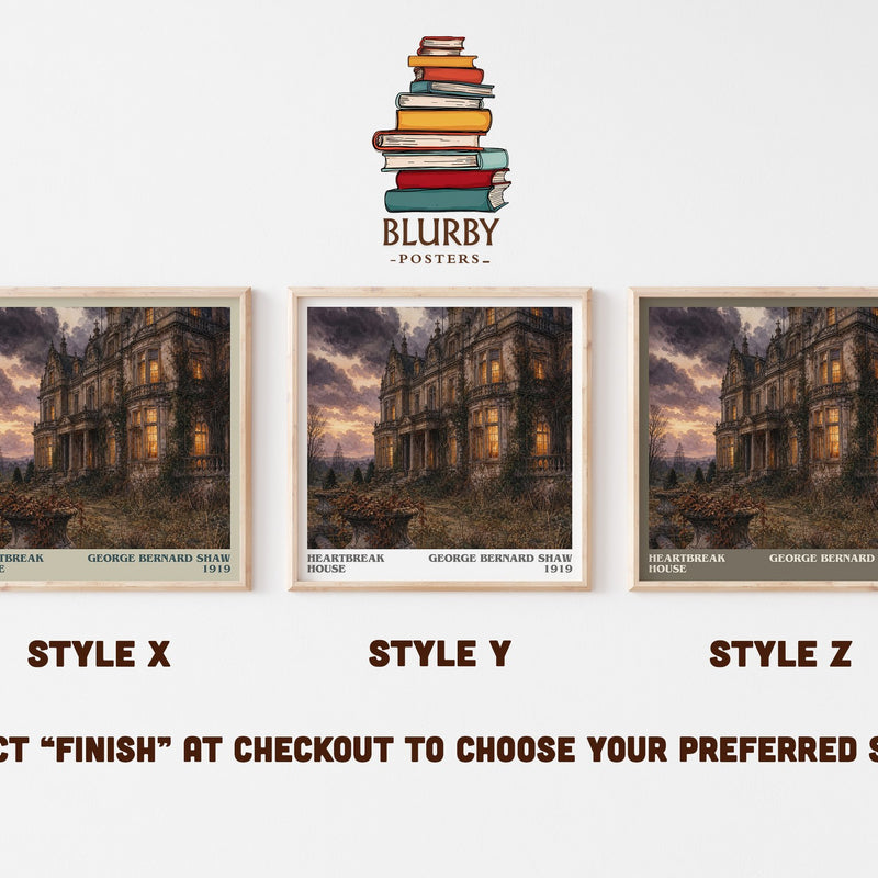 Heartbreak House literary print in frame leaning in hallway – satire wall art