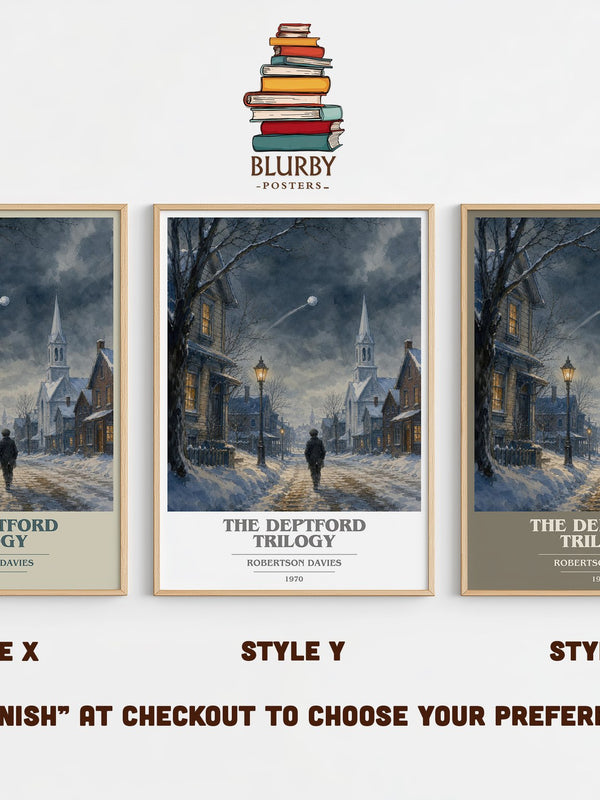 The Deptford Trilogy book cover print in frame leaning in hallway – literary fiction wall art