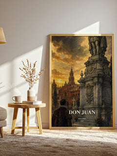 Don Juan watercolour print in frame leaning in hallway – classic literature wall art