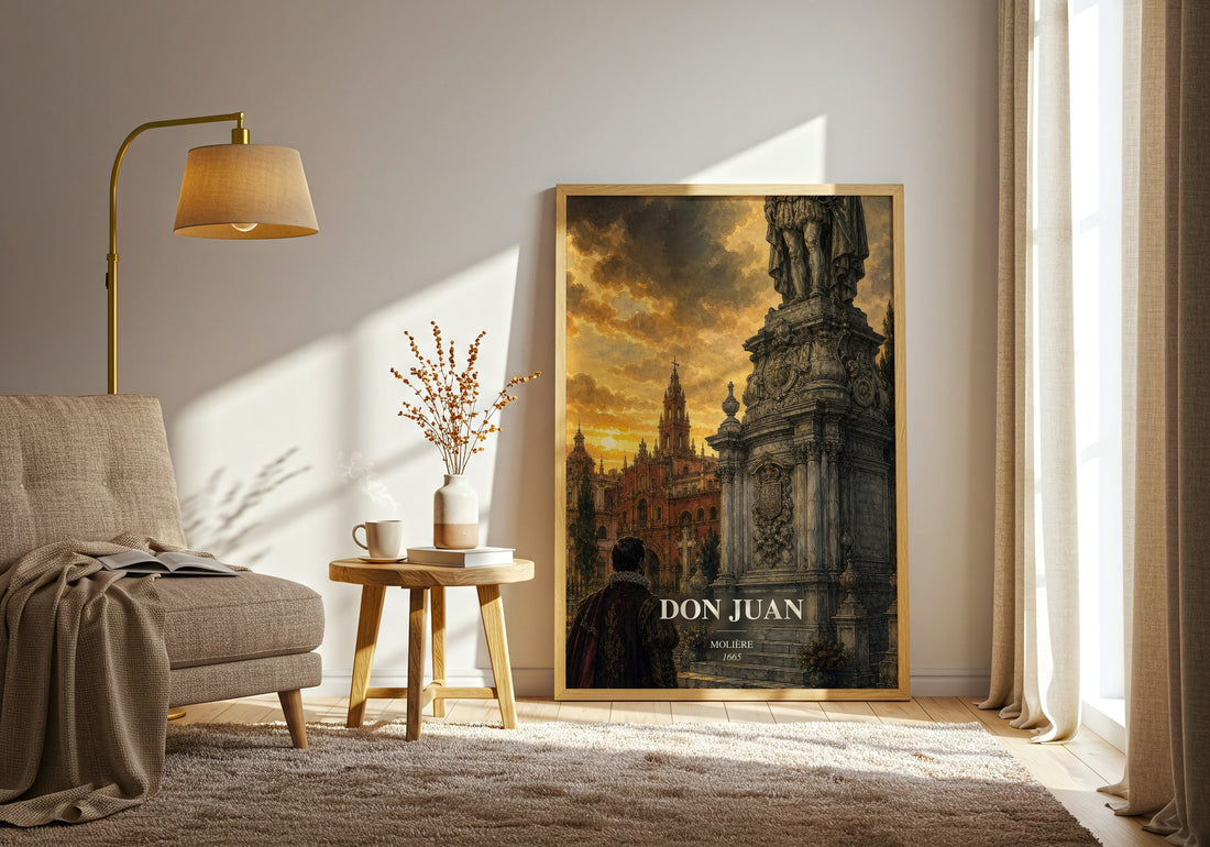 Don Juan watercolour print in frame leaning in hallway – classic literature wall art