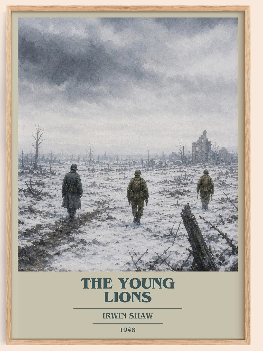 The Young Lions book cover book poster by Irwin Shaw – framed literary art print