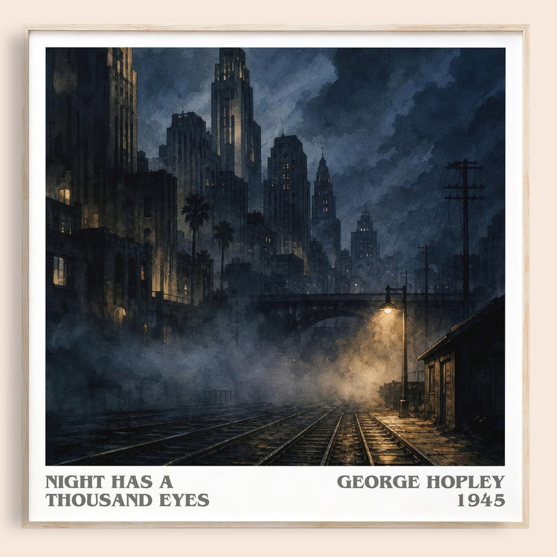 Night Has A Thousand Eyes literary book poster by George Hopley – framed literary art print