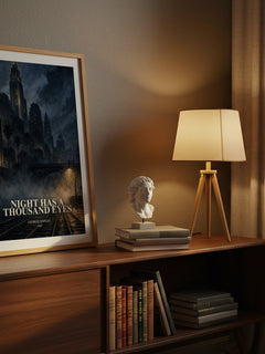 Night Has A Thousand Eyes watercolour print on bookshelf – George Hopley fan gift