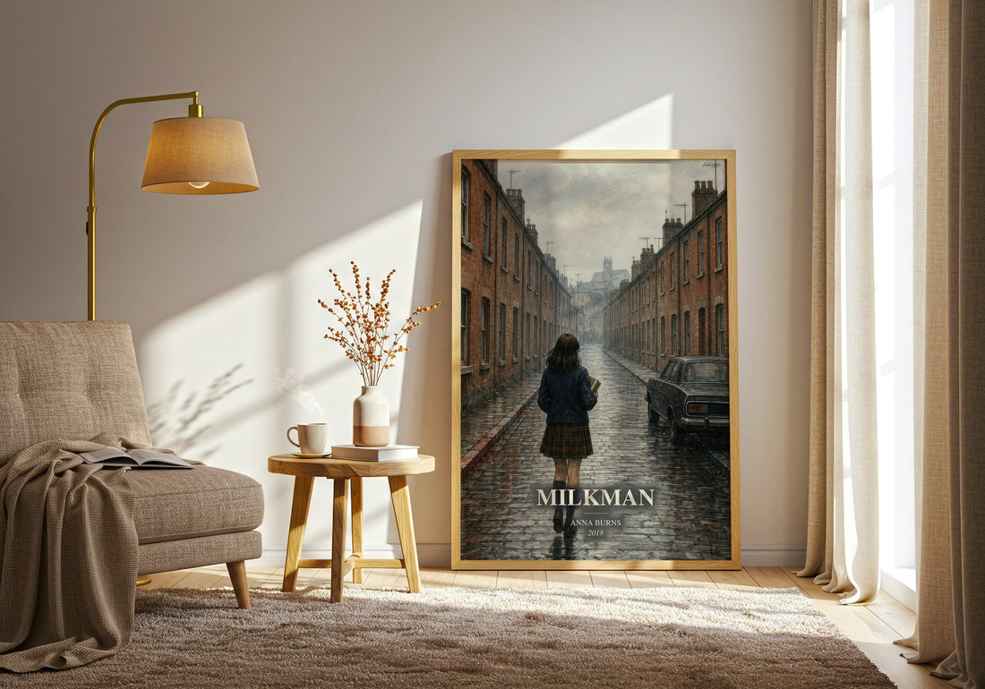 Milkman watercolour print in frame leaning in hallway – literary fiction wall art