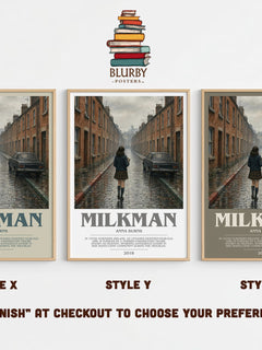 Milkman Bookish Wall Art by Anna Burns – Style X, Y and Z side by side – choose your finish