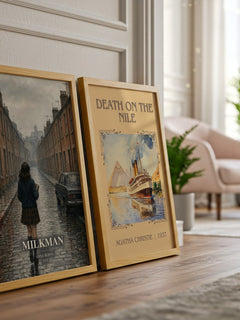 Milkman watercolour print framed by window – literary home decor