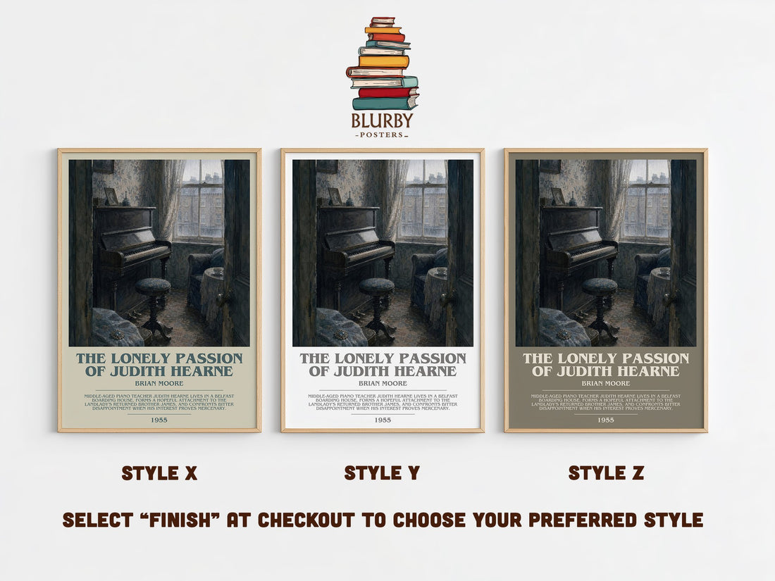 The Lonely Passion of Judith Hearne Bookish Wall Art by Brian Moore – Style X, Y and Z side by side – choose your finish