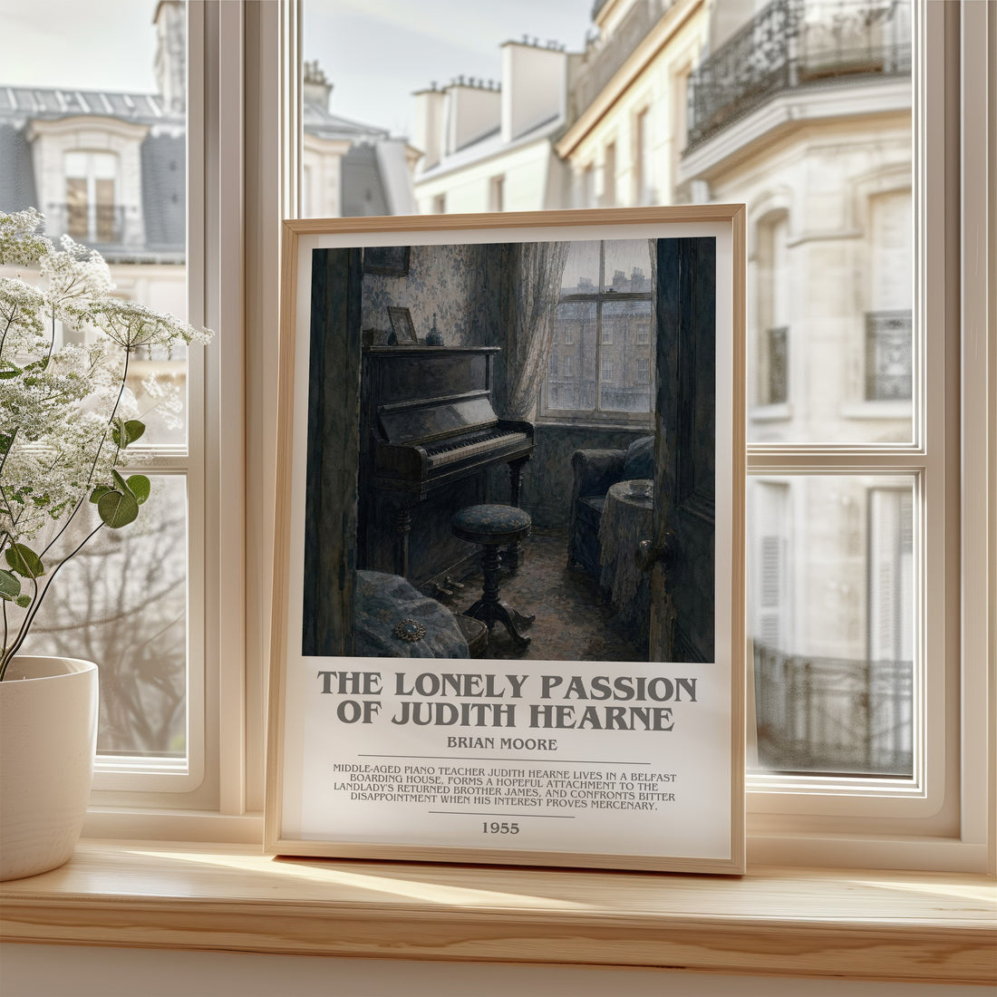 The Lonely Passion of Judith Hearne Bookish Wall Art by Brian Moore – framed print by a bright window