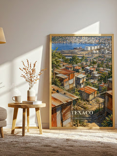 Texaco watercolour print in frame leaning in hallway – literary fiction wall art