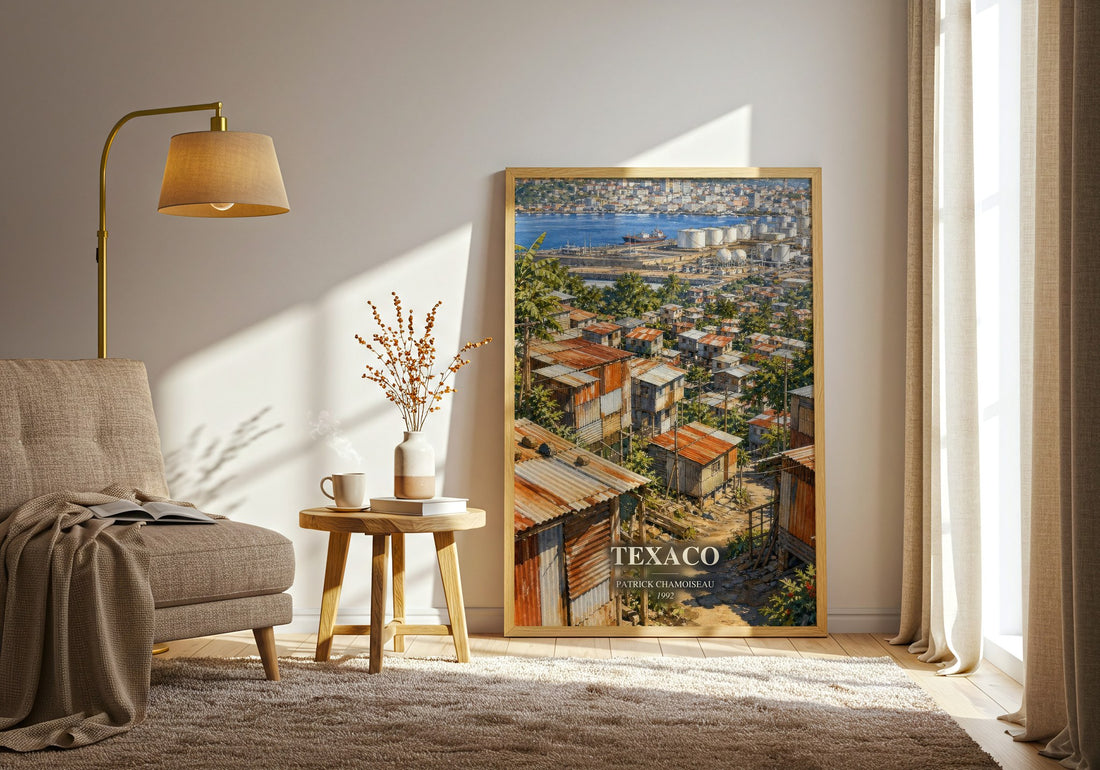 Texaco watercolour print in frame leaning in hallway – literary fiction wall art
