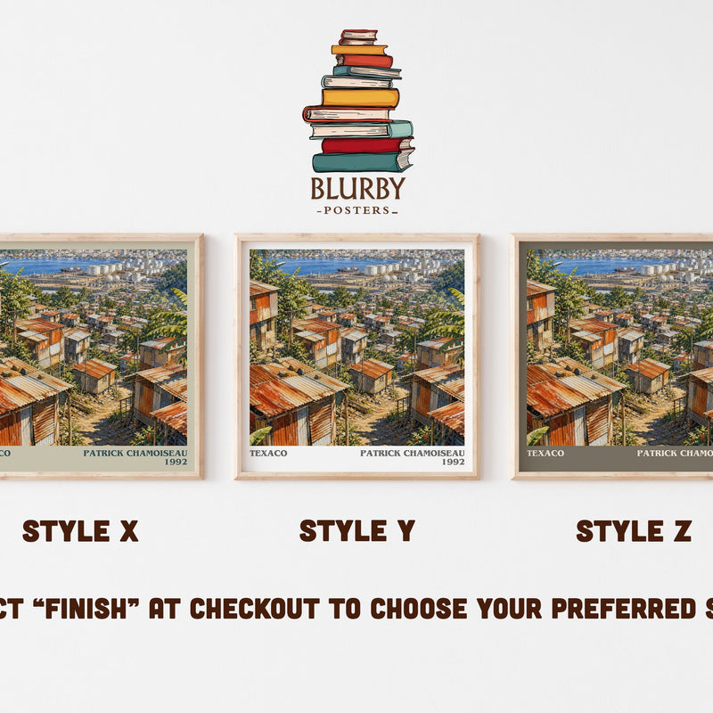 Texaco literary print in frame leaning in hallway – literary fiction wall art