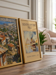 Texaco watercolour print framed by window – literary home decor