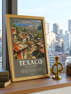 Texaco Bookish Wall Art by Patrick Chamoiseau – framed print on a city-view windowsill