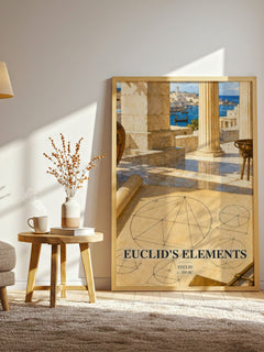Euclid's Elements watercolour print in frame leaning in hallway – philosophy wall art