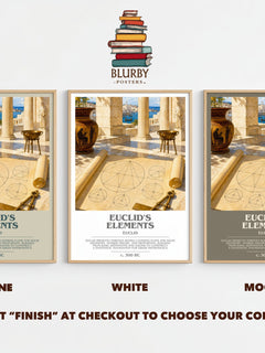 Euclid's Elements bookish print framed by window – Stone, White and Mocha side by side – choose your colour
