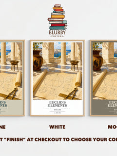 Euclid's Elements book cover print framed by window – Stone, White and Mocha side by side – choose your colour