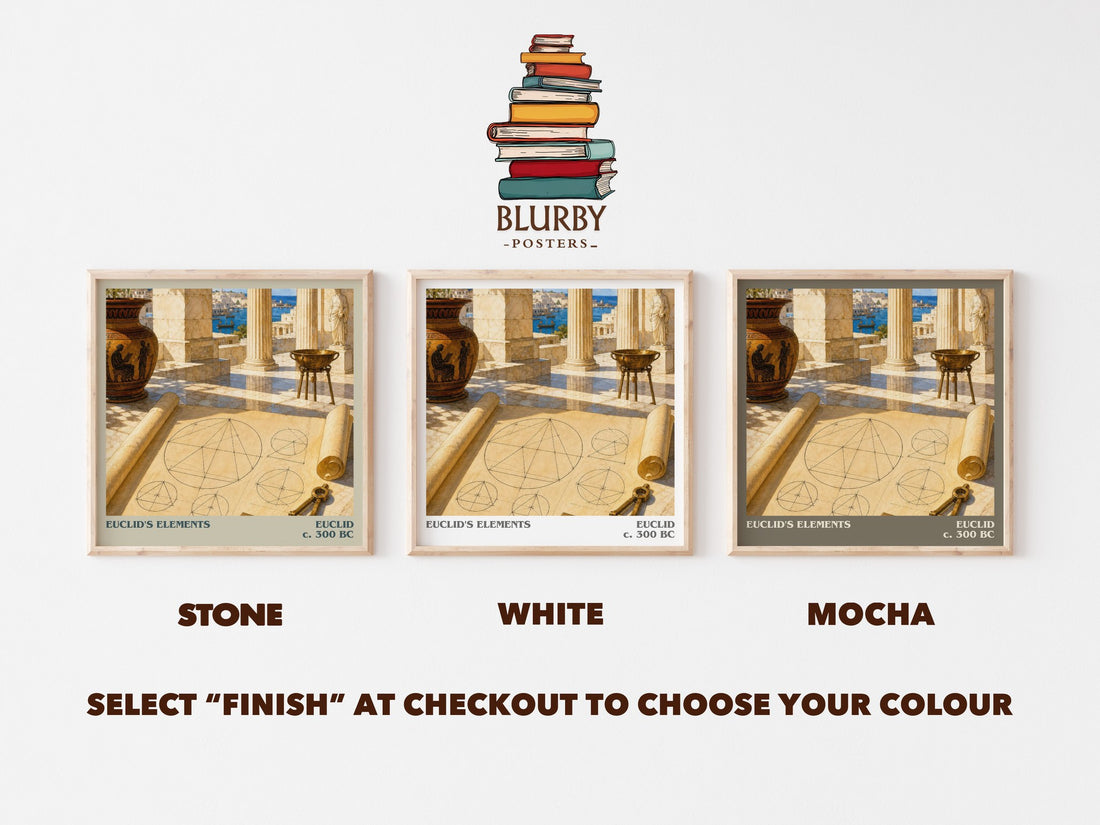 Euclid's Elements literary print framed by window – Stone, White and Mocha square prints side by side – choose your colour