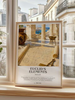Euclid's Elements bookish print in frame leaning in hallway – philosophy wall art