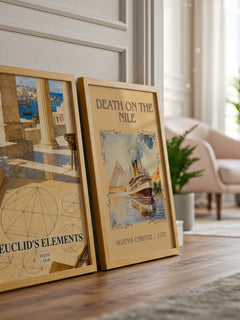 Euclid's Elements watercolour print framed by window – literary home decor
