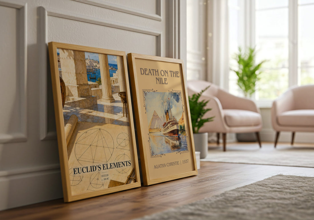Euclid's Elements watercolour print framed by window – literary home decor
