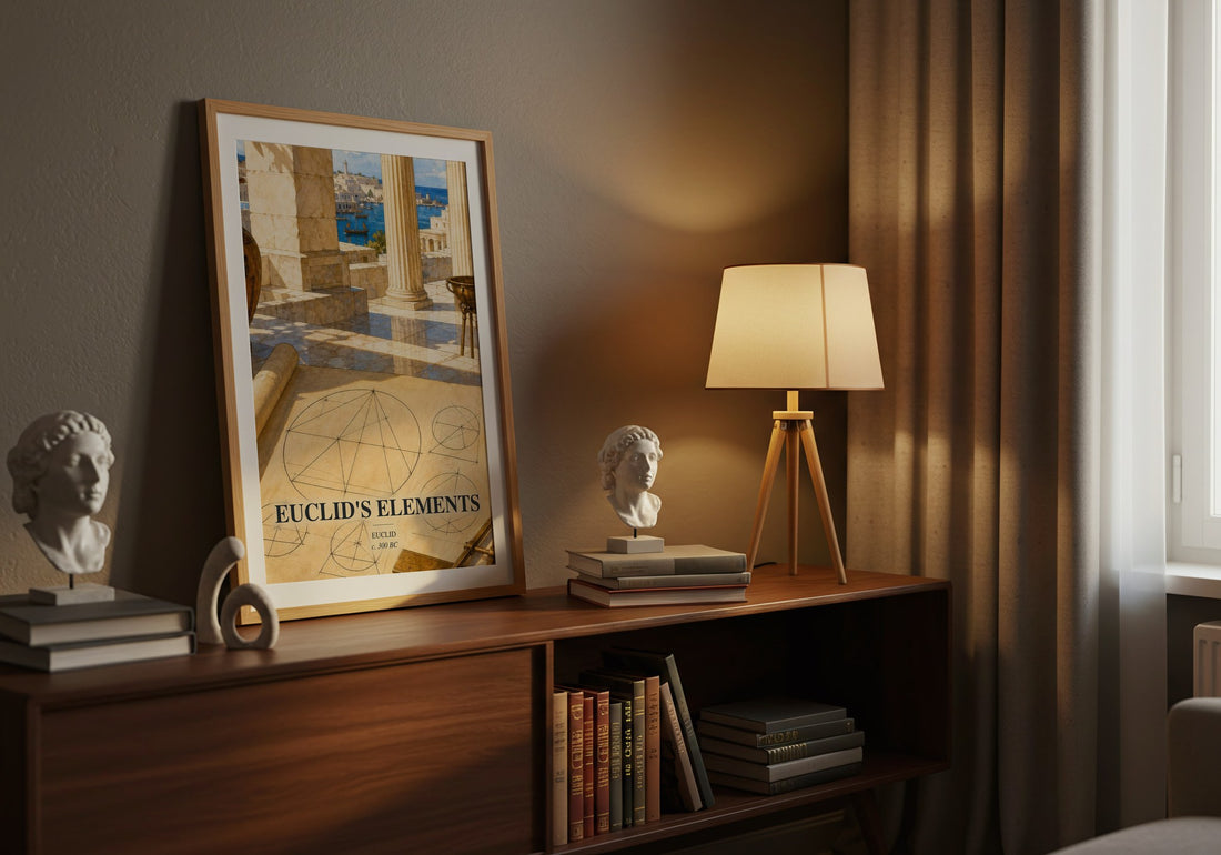 Euclid's Elements watercolour print on bookshelf – Euclid fan gift