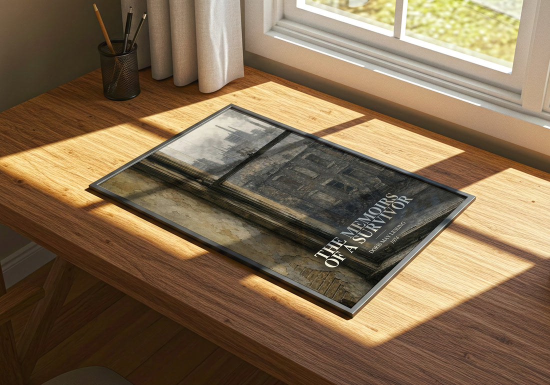The Memoirs of a Survivor watercolour book poster framed on wall – literary fiction wall art