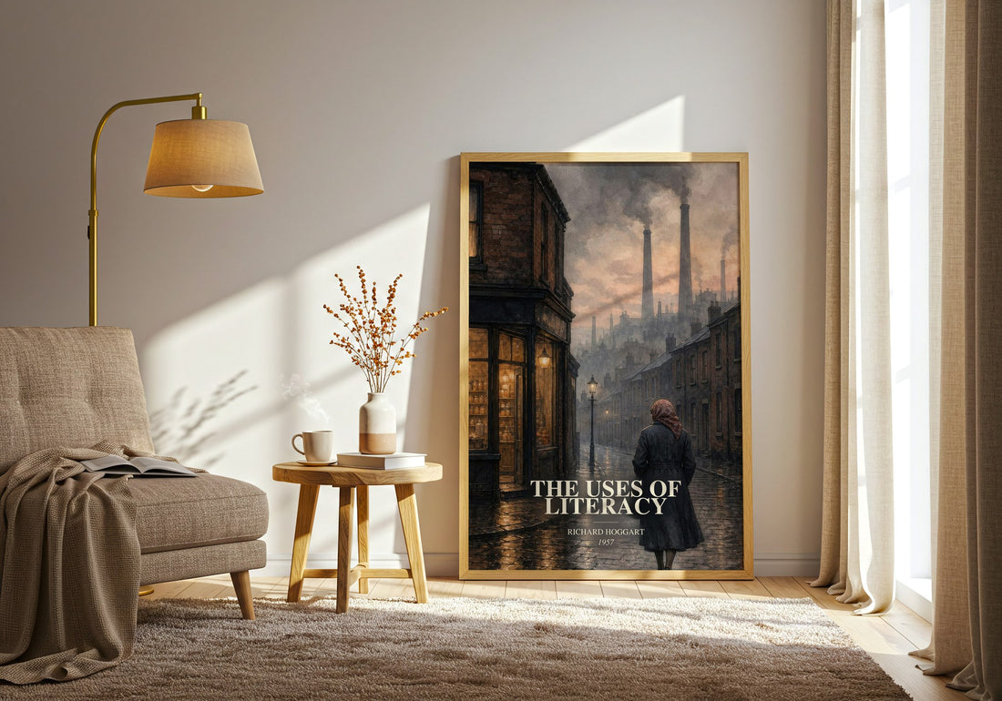 The Uses of Literacy watercolour print in frame leaning in hallway – non fiction wall art