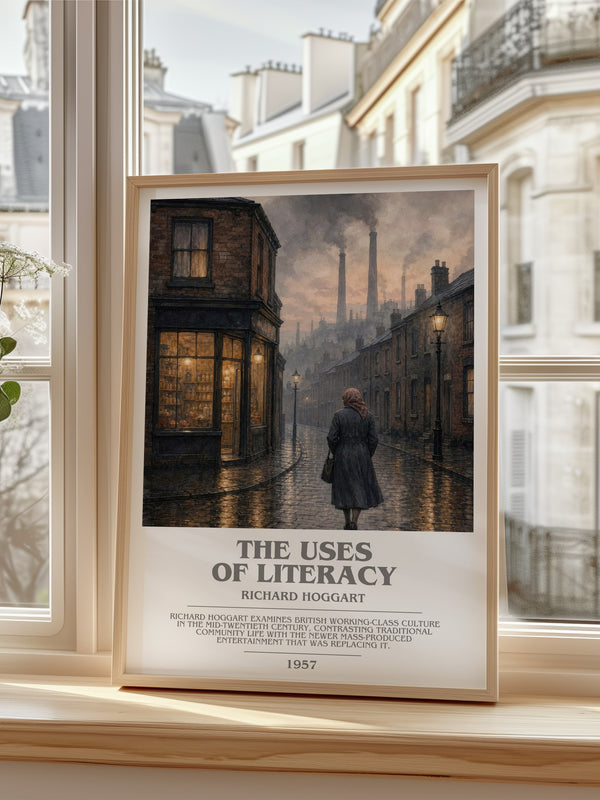 The Uses of Literacy Bookish Wall Art by Richard Hoggart – framed print by a bright window