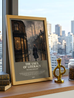 The Uses of Literacy Bookish Wall Art by Richard Hoggart – framed print on a city-view windowsill