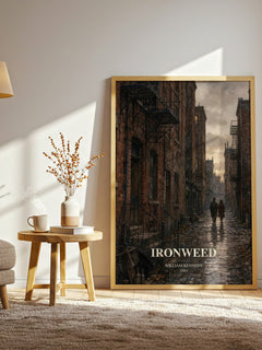 Ironweed watercolour print in frame leaning in hallway – literary fiction wall art