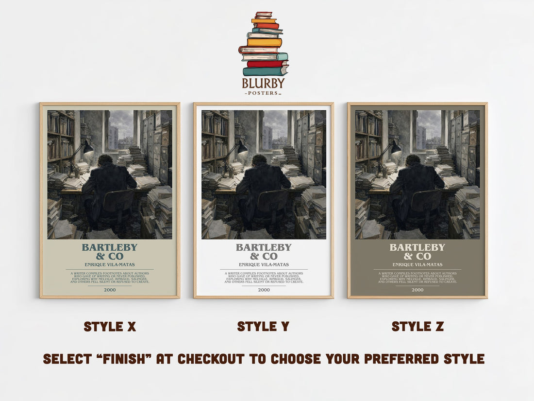 Bartleby & Co Bookish Wall Art by Enrique Vila-Matas – Style X, Y and Z side by side – choose your finish