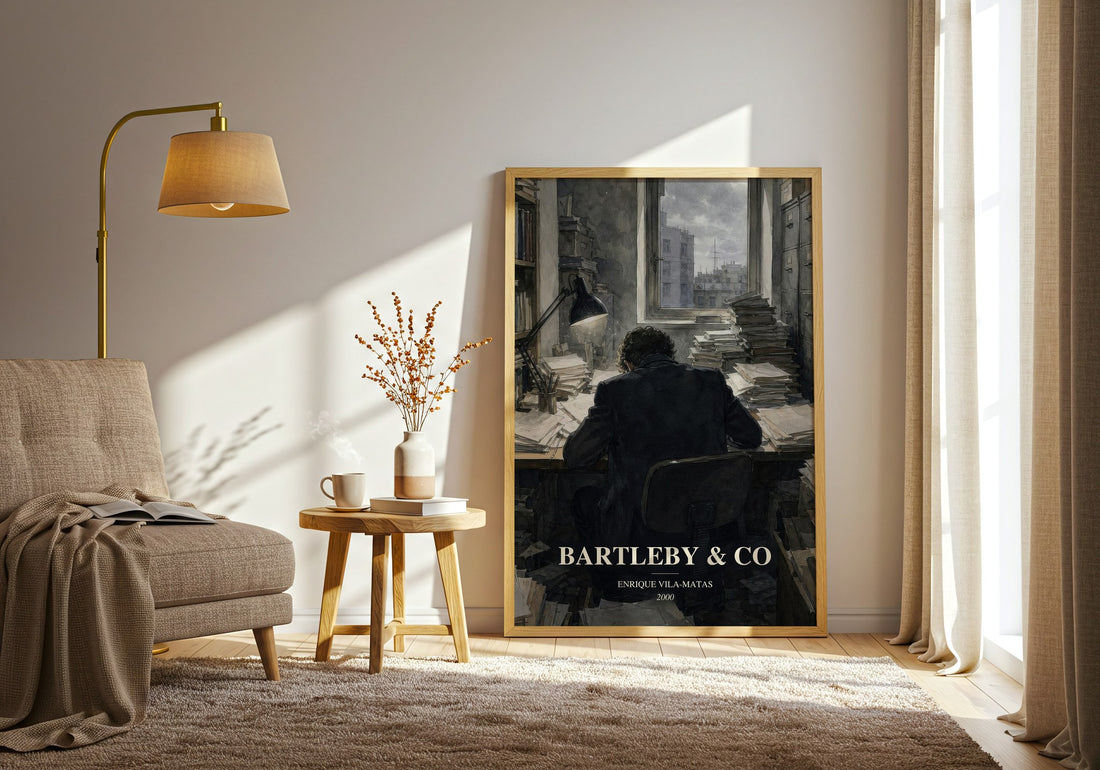 Bartleby & Co watercolour print in frame leaning in hallway – literary fiction wall art