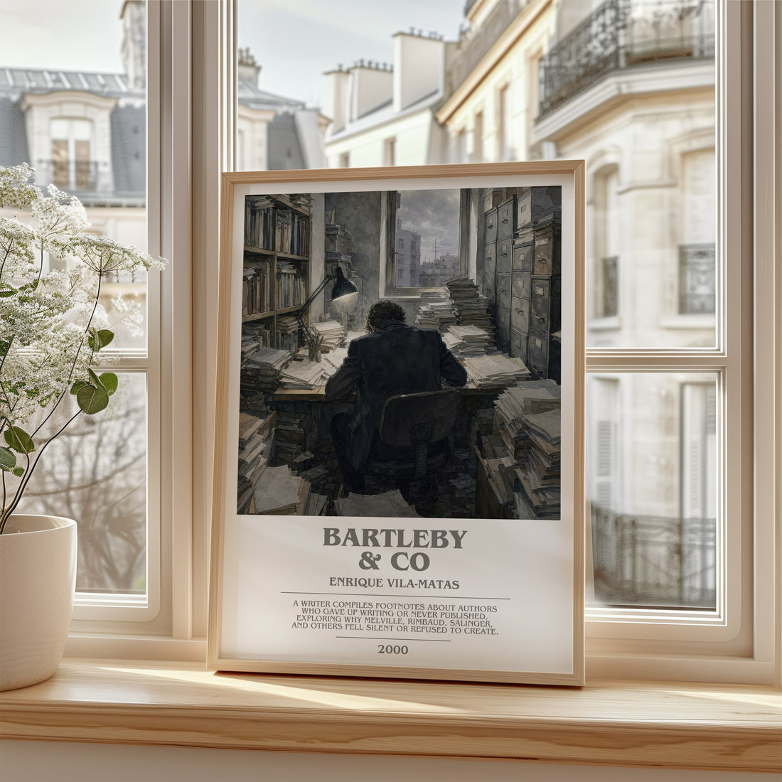 Bartleby & Co Bookish Wall Art by Enrique Vila-Matas – framed print by a bright window