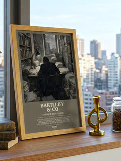 Bartleby & Co Bookish Wall Art by Enrique Vila-Matas – framed print on a city-view windowsill