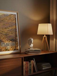 The Man Who Planted Trees watercolour print on bookshelf – Jean Giono fan gift