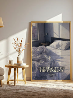 The Beauty Of The Husband watercolour print in frame leaning in hallway – poetry wall art