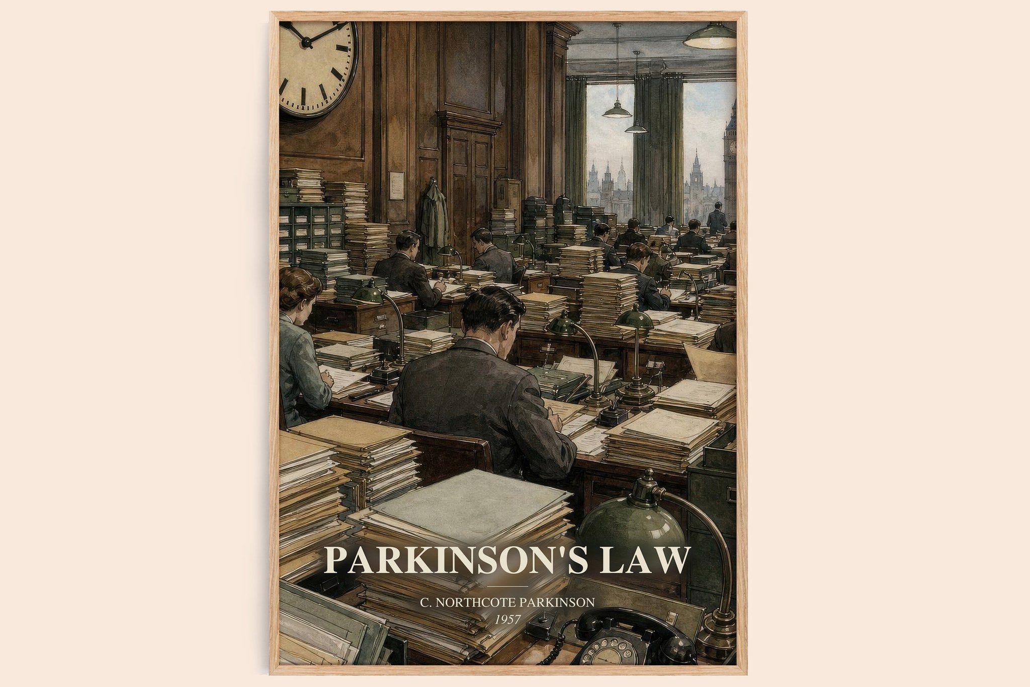 Parkinson's Law Book Watercolour Illustration by C. Parkinson